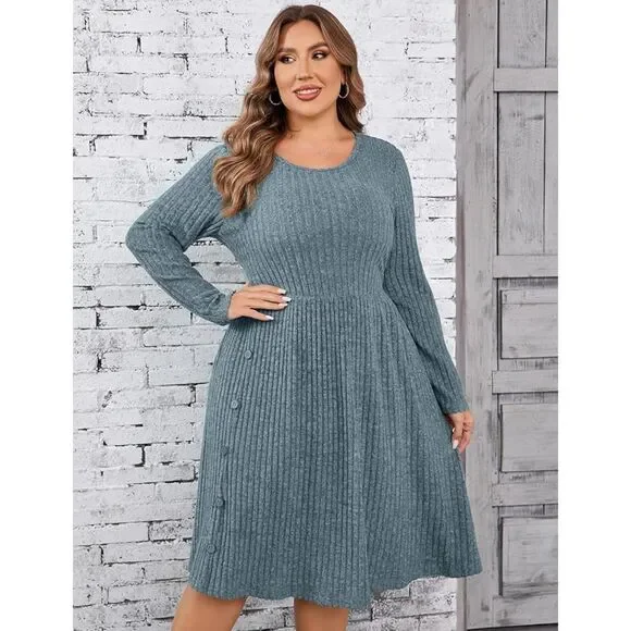 V Neck Cable Knit Sweater Dress Long Sleeve Dress Size XL - Picture 4 of 7